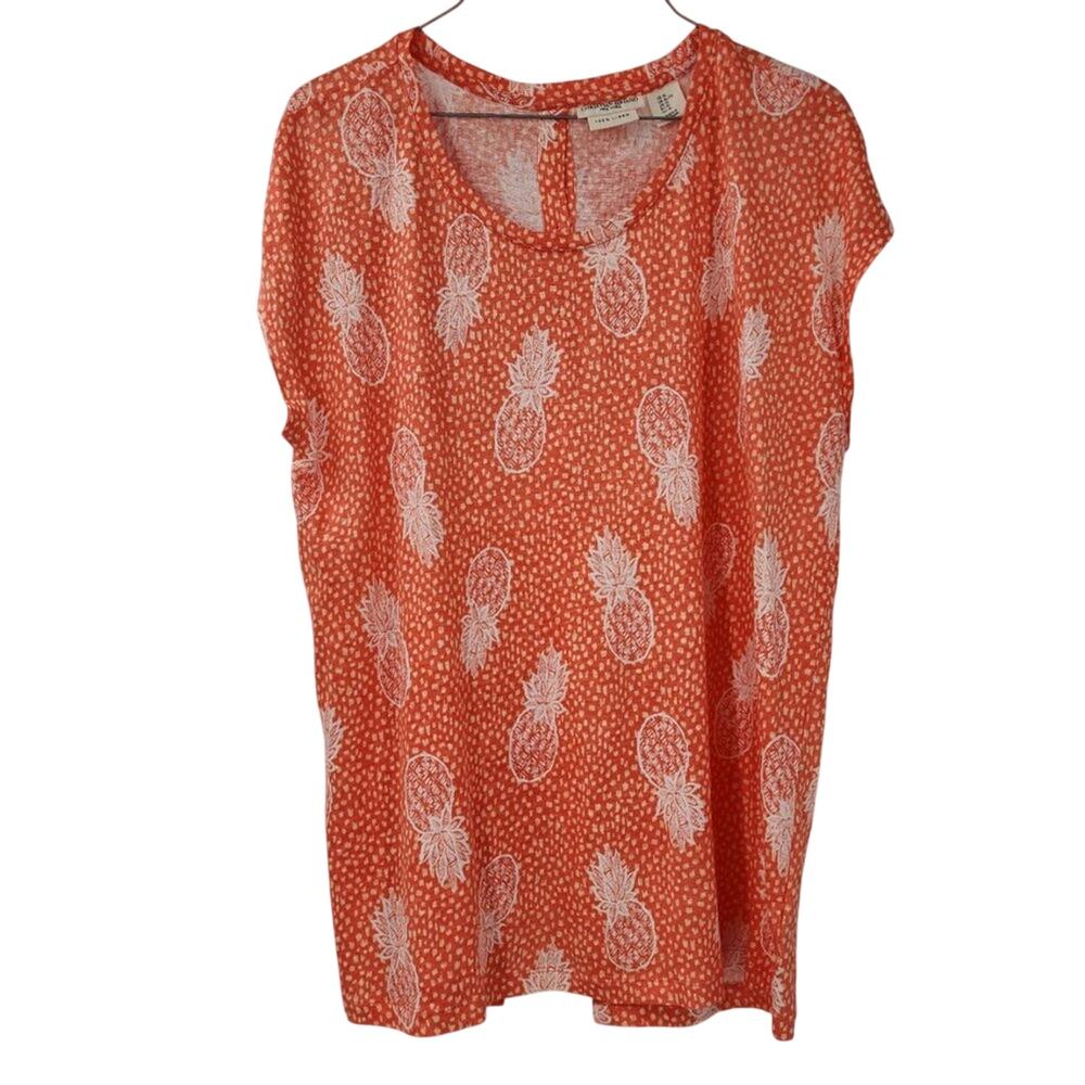 CHRISTIAN SIRIANO 100% Linen Orange Pineapple Print Top Womens Extra Large XL